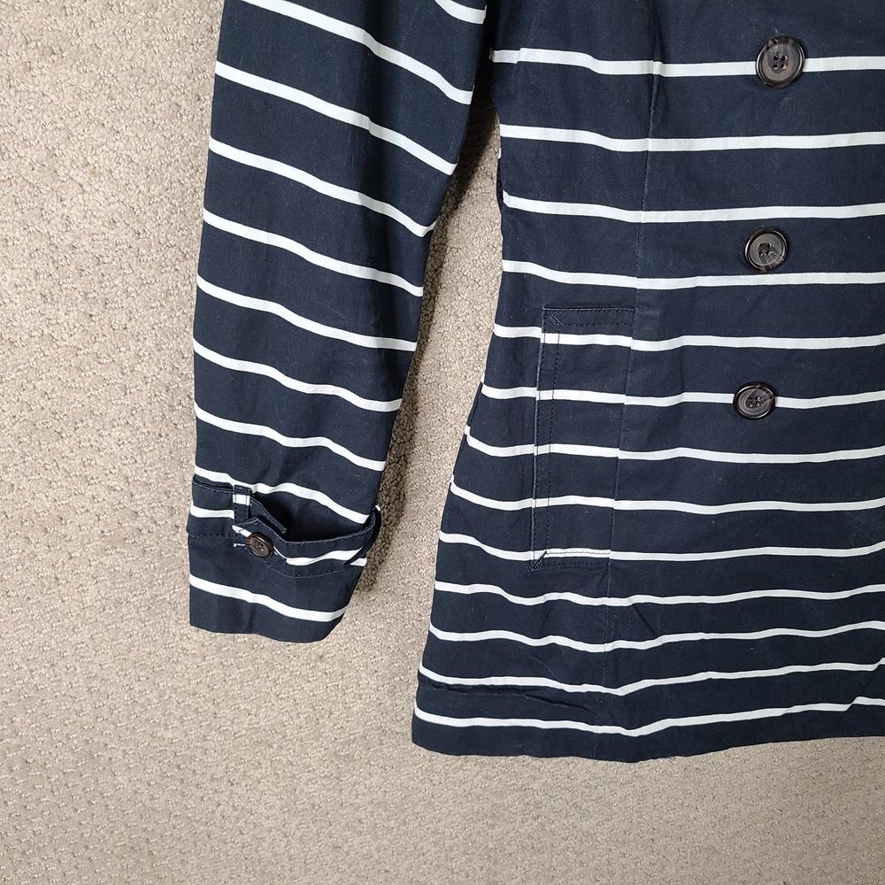 Banana Republic Jacket Women XS Blue White Striped Double Breasted Trench Coat - Picture 4 of 11